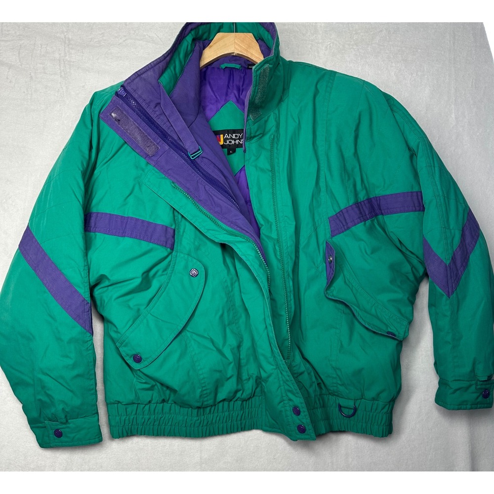 Vintage Andy Johns Men's Vintage Green‎ Purple Color Block Ski Jacket Size L